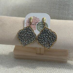 Gold and Grey Beaded Earrings